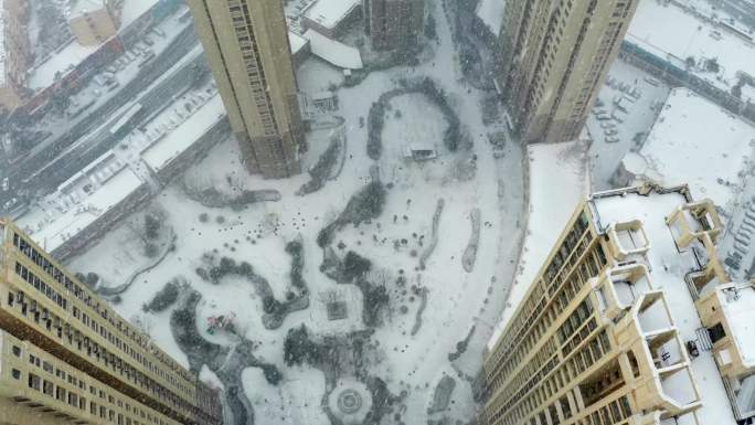 冬天下雪 超长城市雪景  小区雪景