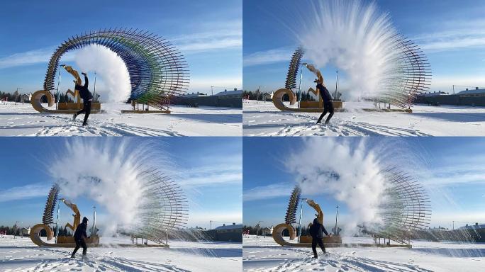北极星广场泼水成冰