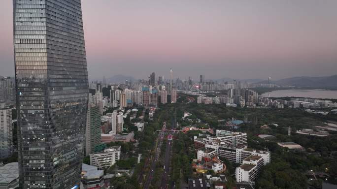 深圳南山区华侨城深南大道航拍夜景