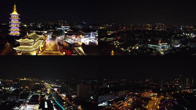 航拍无锡市中心夜景