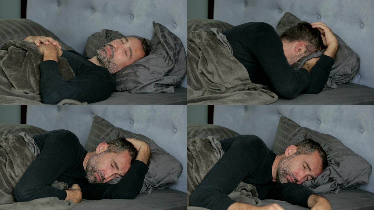 睡在床上的男人外国人新冠感染失眠
