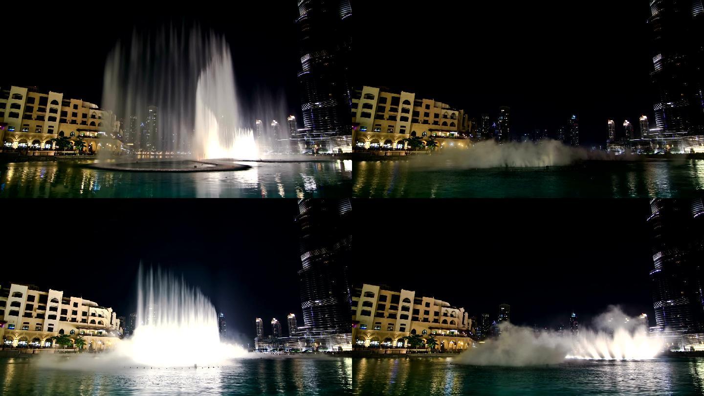 迪拜城市喷泉延时风景
