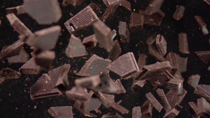 巧克力碎片升格慢镜头黑巧块广告素材