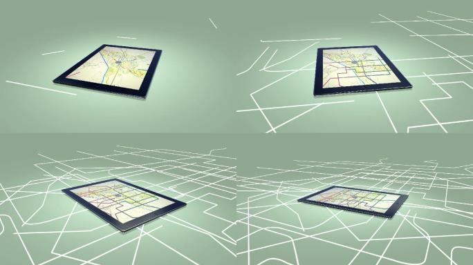 数字平板电脑屏幕上的城市地图。