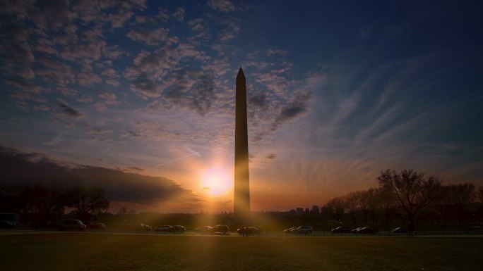 日落时分的华盛顿纪念碑和国家广场