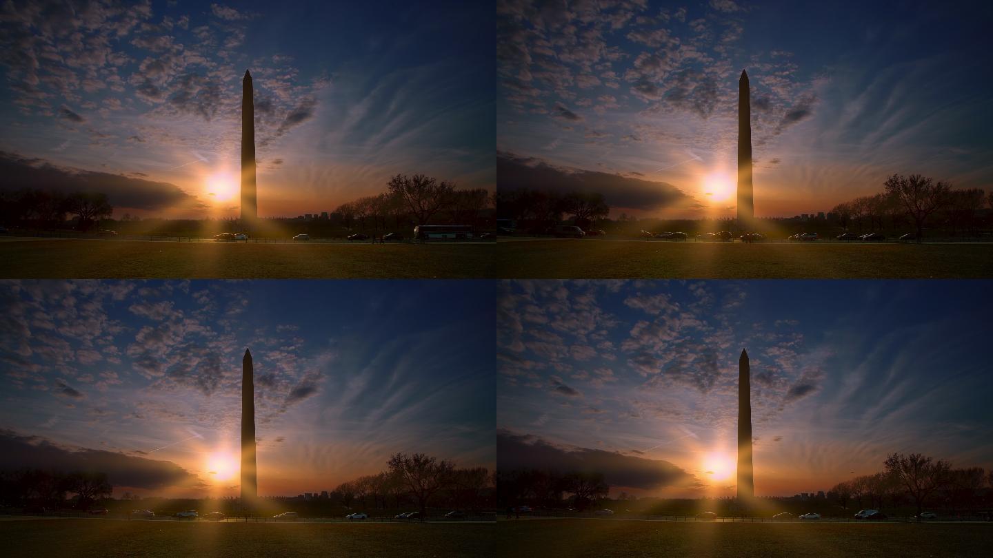 日落时分的华盛顿纪念碑和国家广场