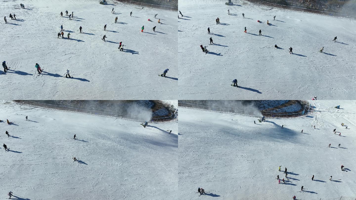 济南冬季雪野湖滑雪场航拍4k