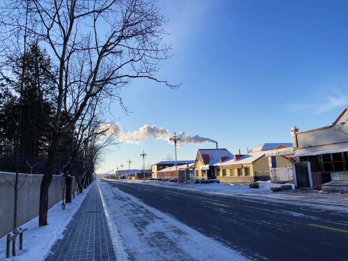 漠河市雪中村庄烟囱