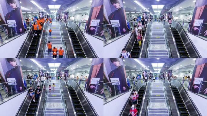 南昌地铁站内扶梯人流延时摄影
