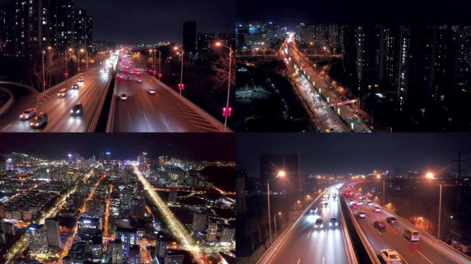 繁华都市城市夜景 -航拍城市夜晚车流交通