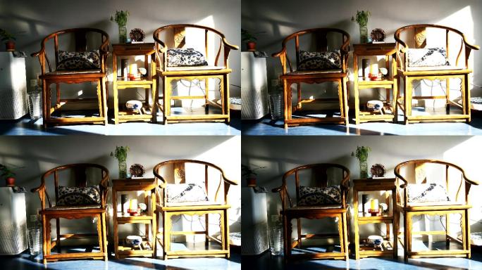 4K延时素材.客厅实木圈椅的光影