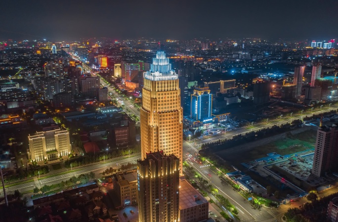 淄博汇金大厦航拍延时摄影夜景