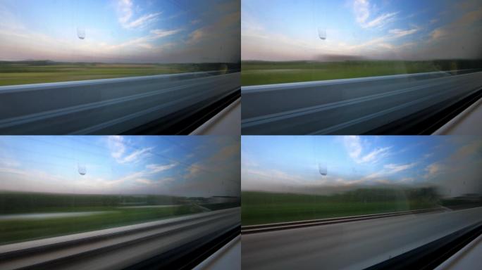 高铁车窗外的美景车窗高速快速风景