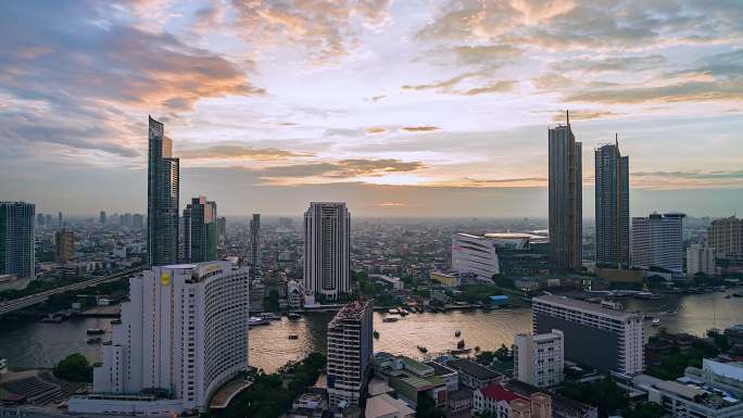 曼谷市中心曼谷和摩天大楼的延时视图