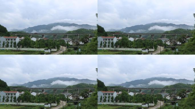 中国高速公路穿过乡村高山云雾原素材