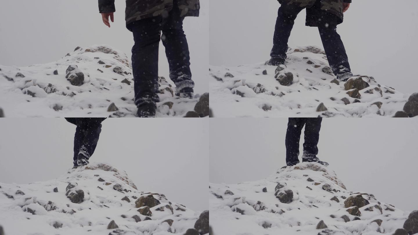 下大雪成功登顶雪山意境视频励志永登高峰
