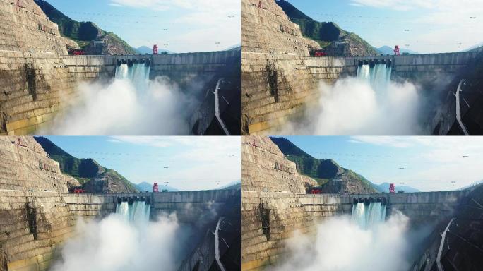 A158 白鹤滩水电站大坝出水航拍远景