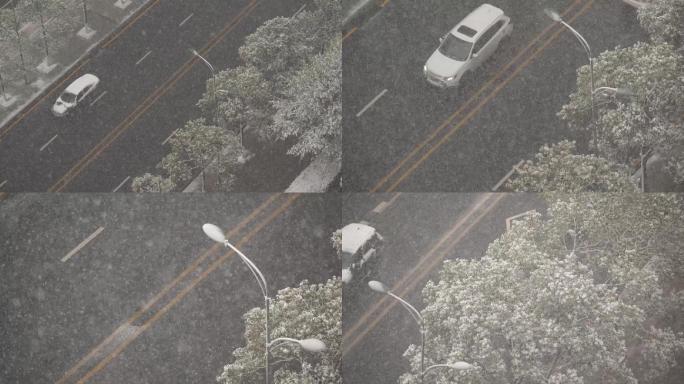 下雪 马路行车 升格镜头 大雪纷飞