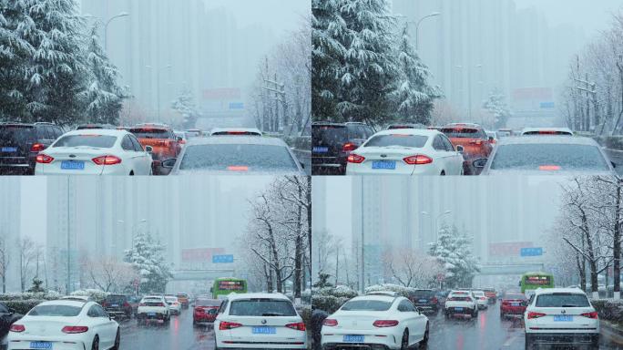 贵阳行驶在暴风雪路上的车辆