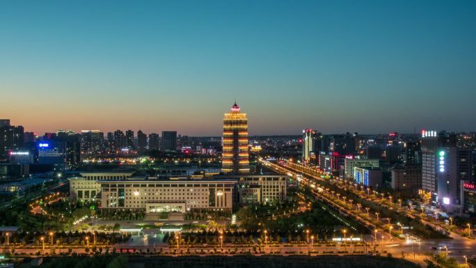 榆林市高新区航拍夜景延时摄影人民大厦