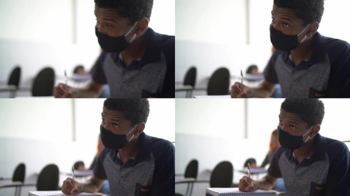 学生戴口罩在教室学习