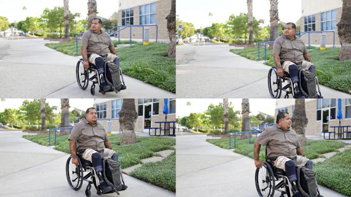 坐在轮椅上的男人关爱残疾人积极阳光挫折成