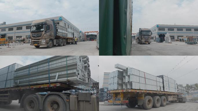 卡车司机捆绑货物卡车运输建筑材料运输出厂