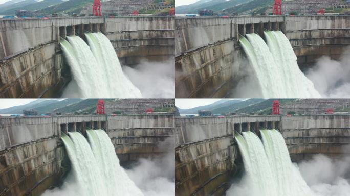 A156 白鹤滩水电站大坝出水航拍特写