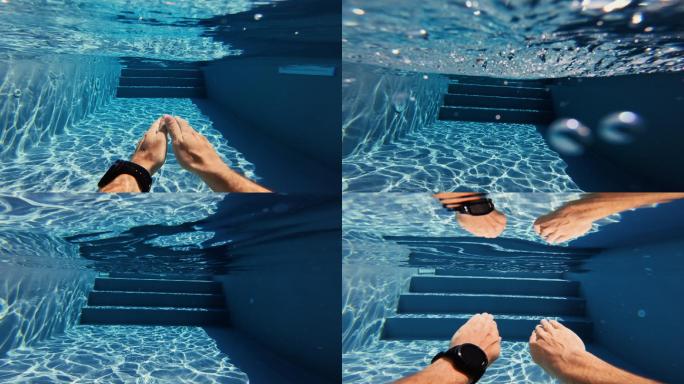 在游泳池游泳的男人：夏季放松