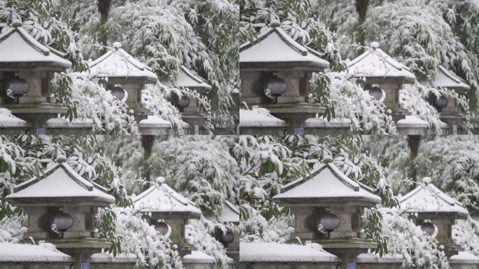 下雪中式庭院雪景
