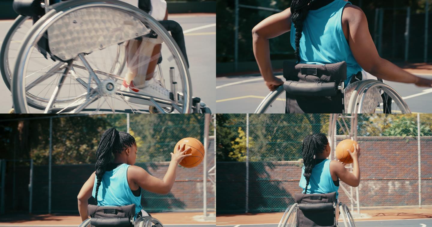 在打球的女人残疾身影背影国外外国女孩锻炼