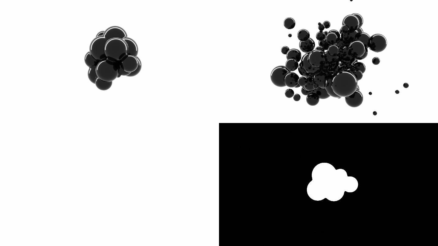 黑色泡泡在白色背景上，并向不同方向飞行。