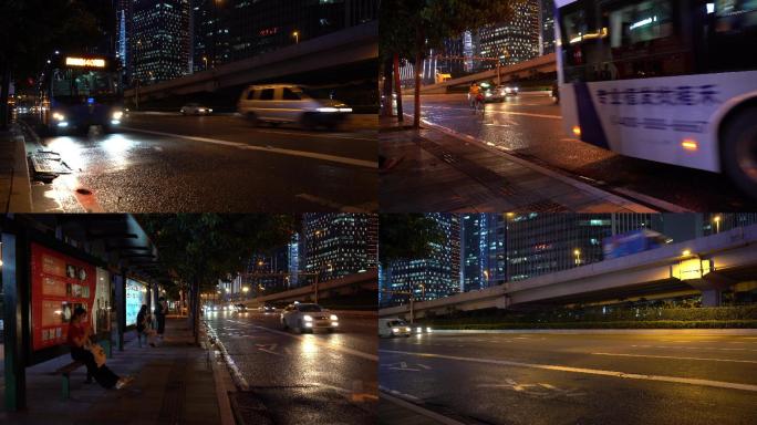 广州天河夜晚等公交车
