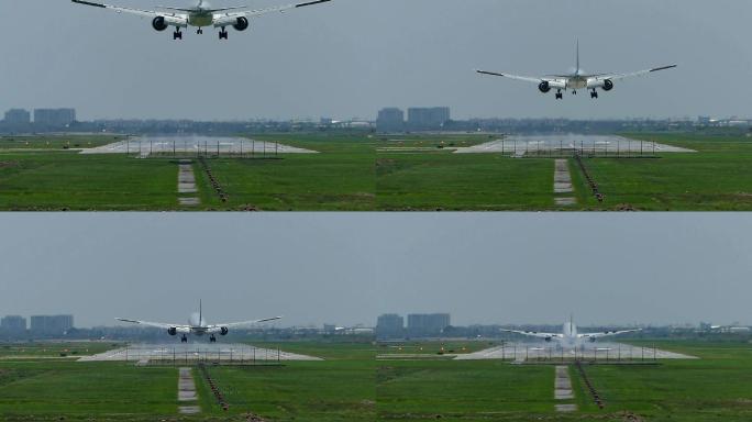 飞机在机场降落起降起飞空港跑道滑行客机空