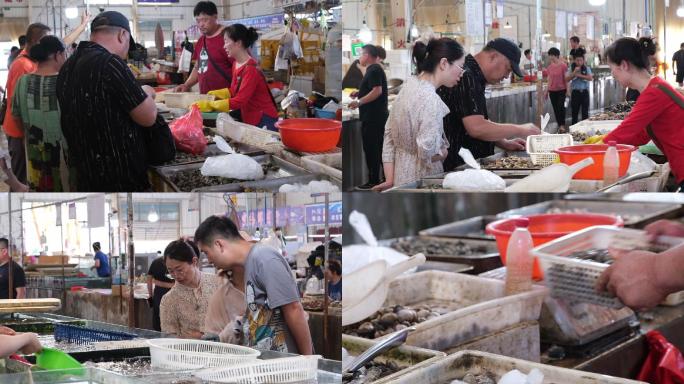 海鲜市场卖海鲜的人流商贩