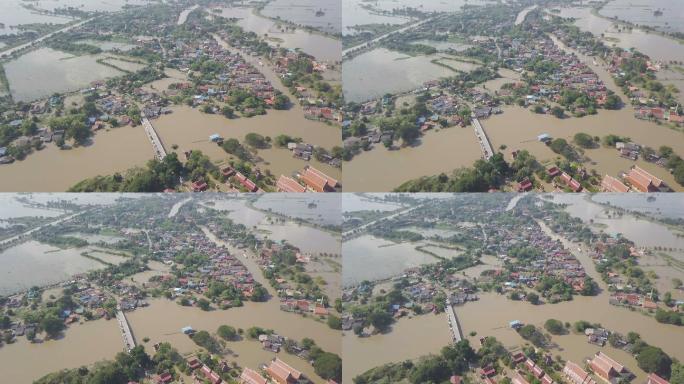 泰国大城府省洪水鸟瞰图