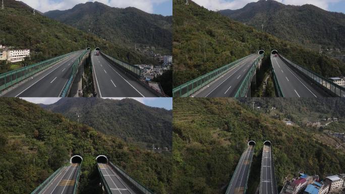 【4K】山间高速公路隧道入口航拍