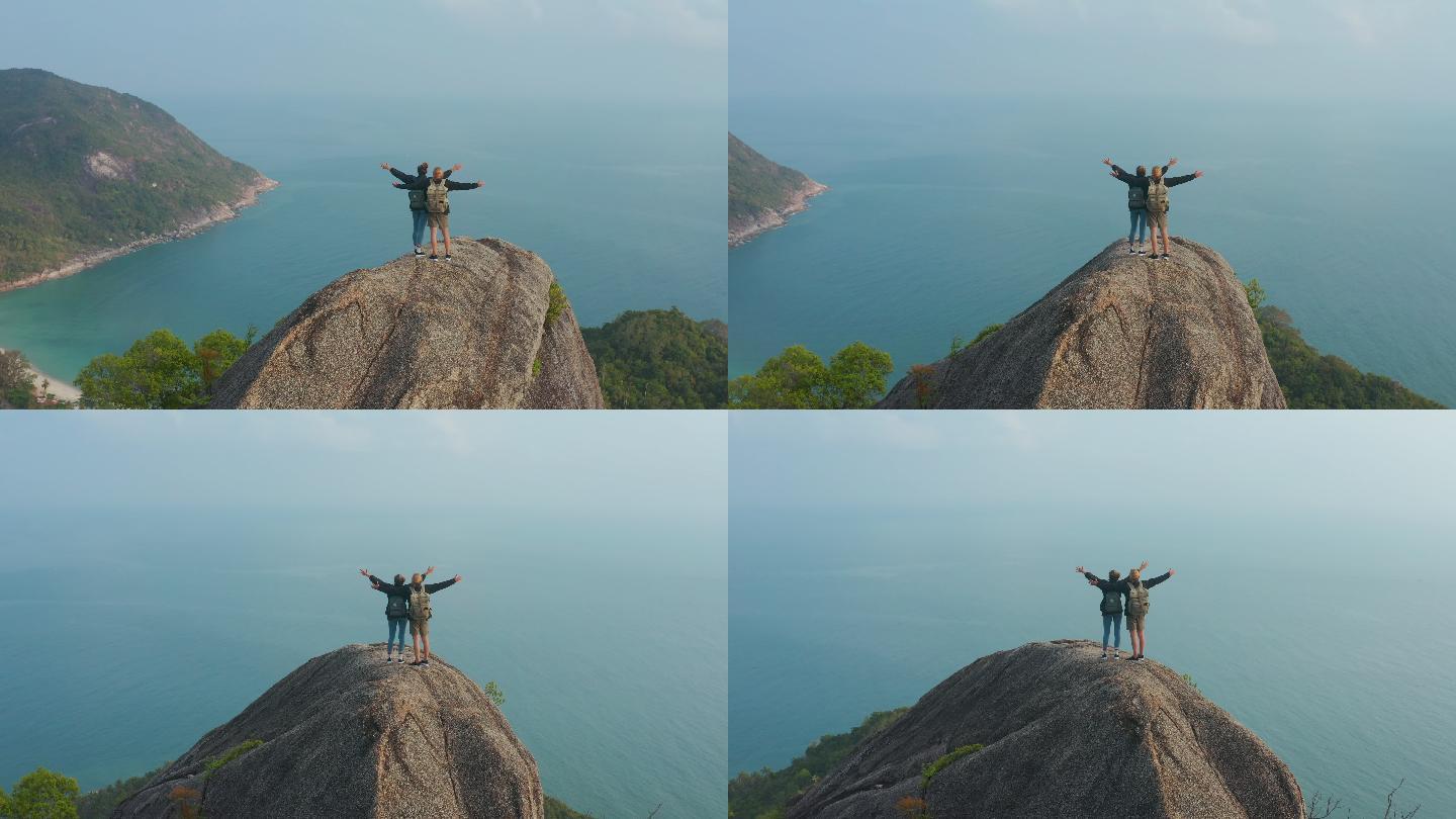 快乐的旅行者夫妇张开双臂视频素材登高