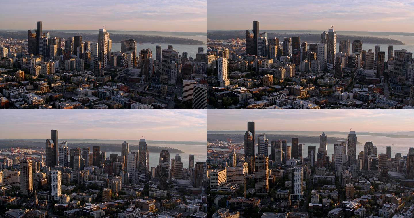 日落时的西雅图摩天大楼