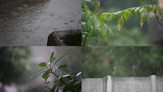 升格拍摄雨天暴雨雨滴飞溅