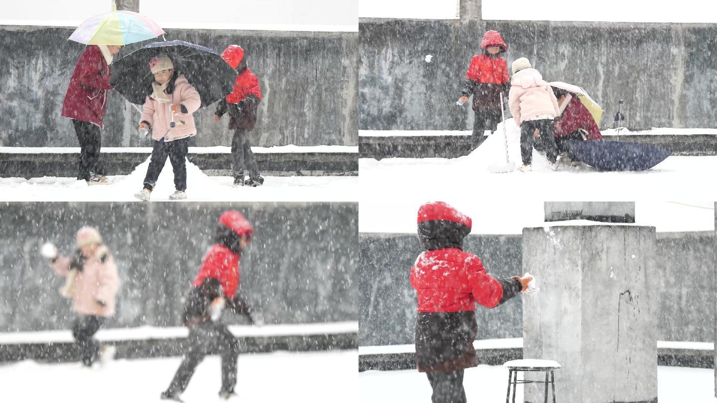 孩子玩雪打雪仗