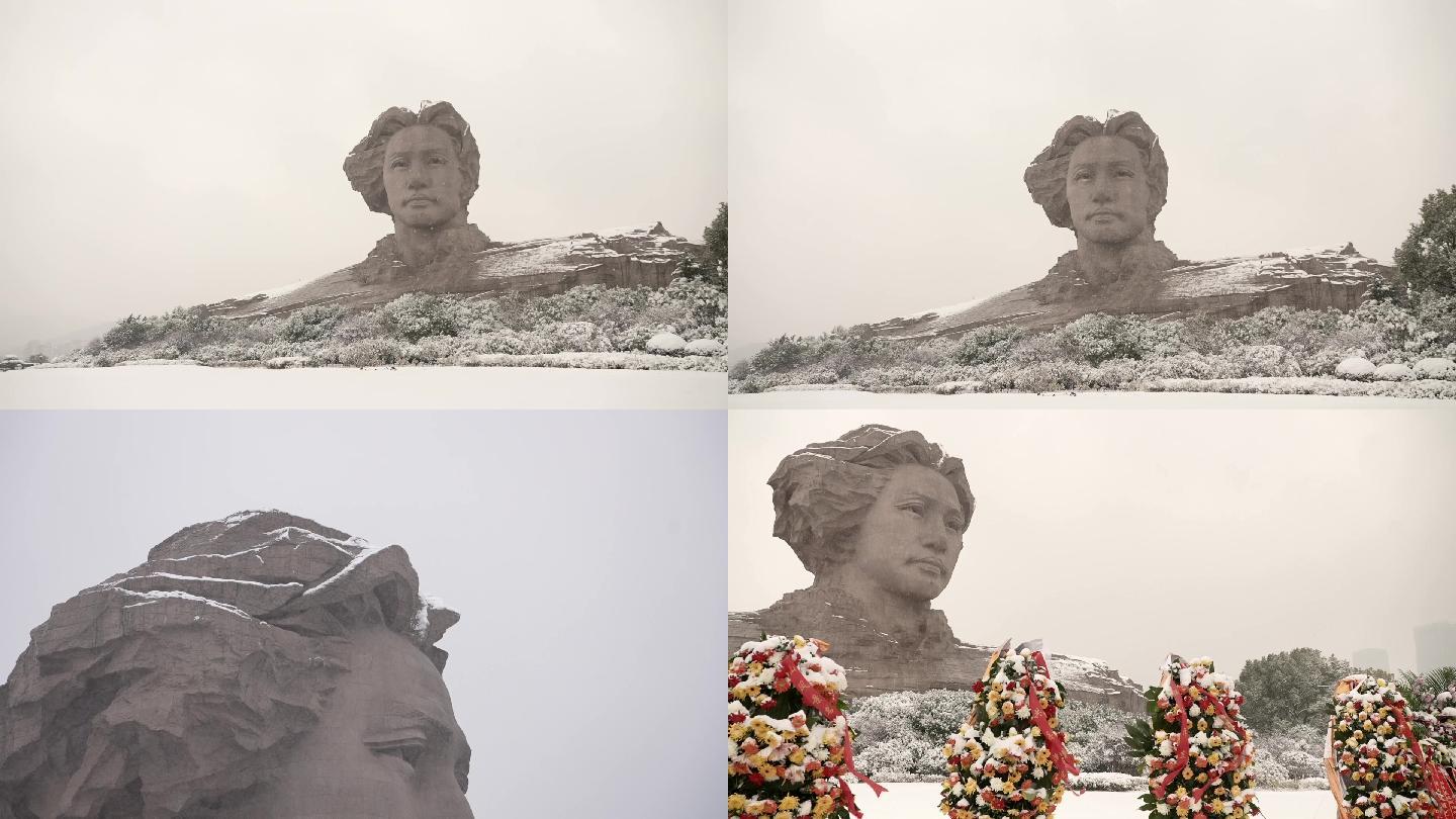 橘洲毛主席雕像雪景