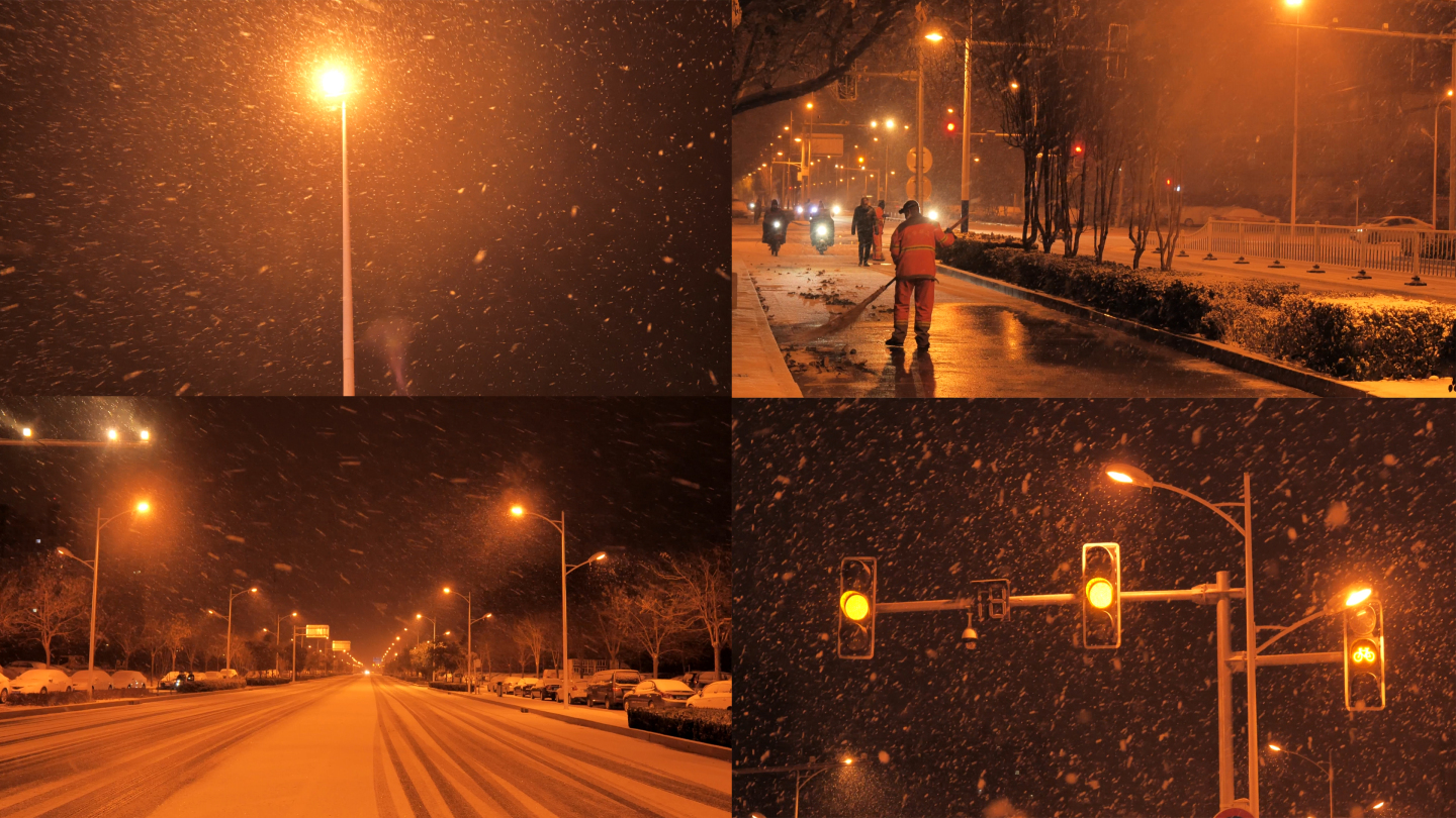 【4K】冬天下雪-雪天夜景