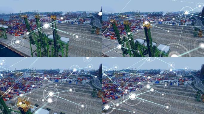 网络连接的动画智慧化城市实景结合线条物联