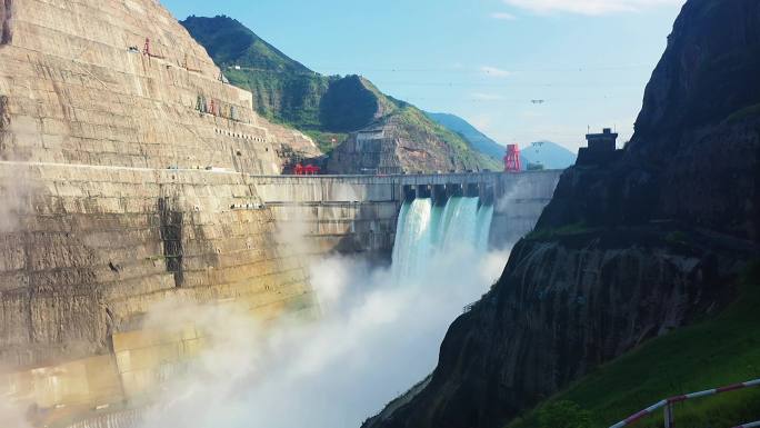 A159 白鹤滩水电站大坝出水航拍远景