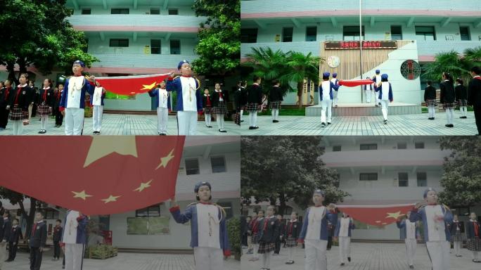 学校 小学完整升旗仪式小学生列队升国旗