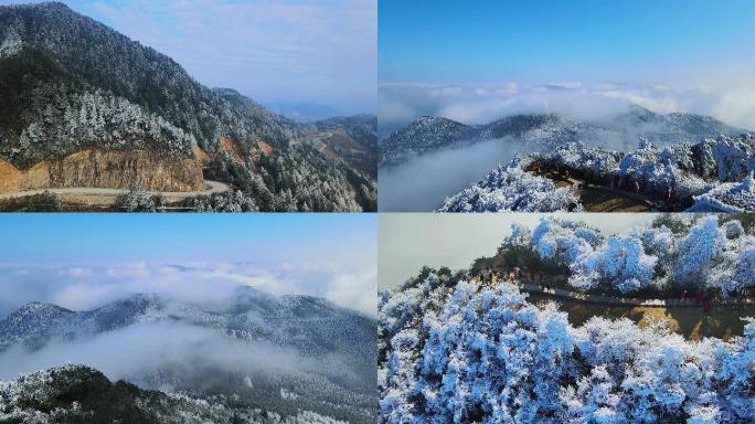 航拍丽水敕木山雾淞雪景风光