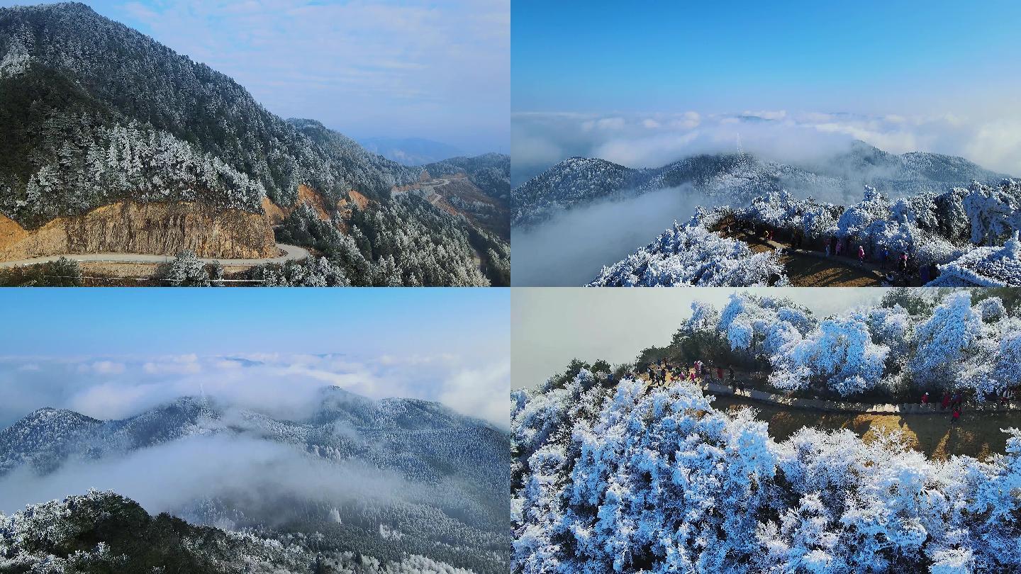 航拍丽水敕木山雾淞雪景风光