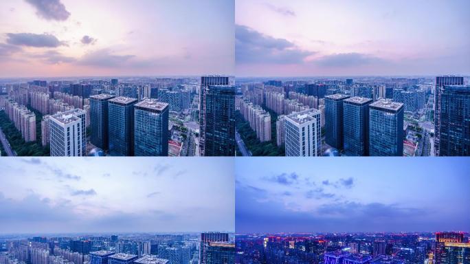成都金融城中海国际中心夕阳夜景延时4K