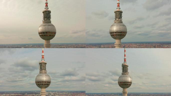 柏林电视塔在阴天的特写镜头
